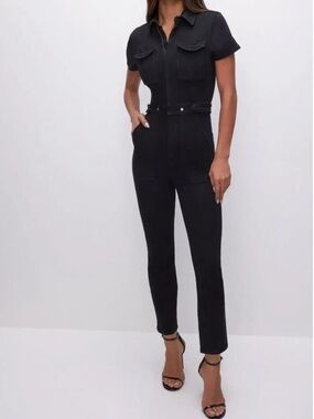 Good American Women's Fit For Success Denim Jumpsuit Black Size‎ XS NEW